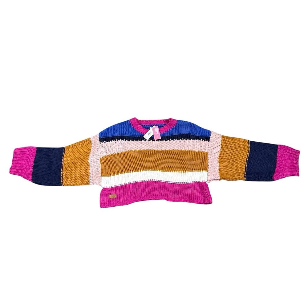 Simply Southern Knit Sweater Sweatshirt Pink Colorful Stripe Women’s M
